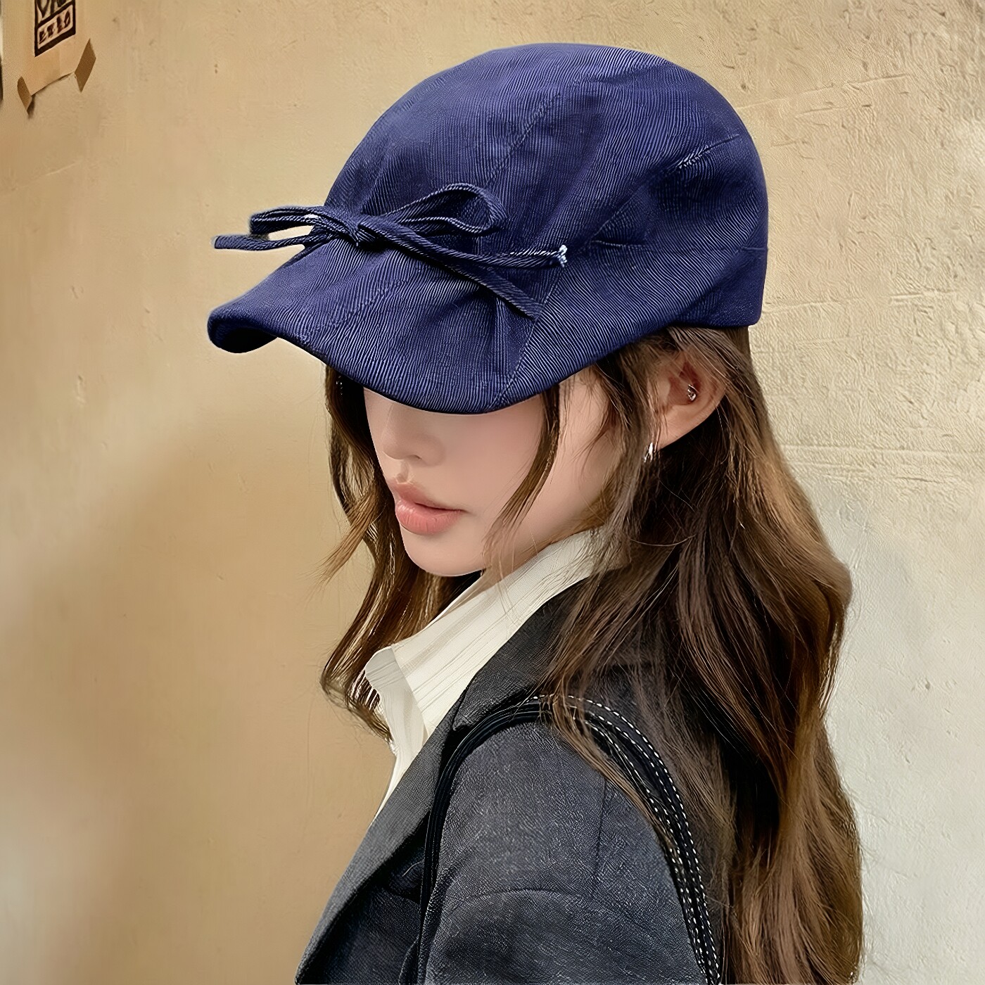 韩版牛仔蝴蝶结显脸小鸭舌帽女