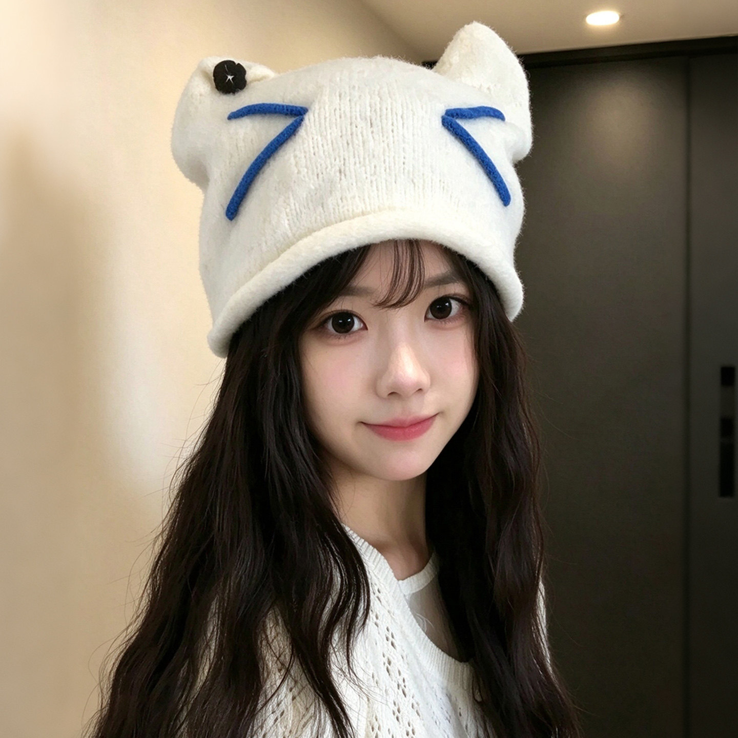 冬季猫耳保暖护耳显脸小毛线帽女