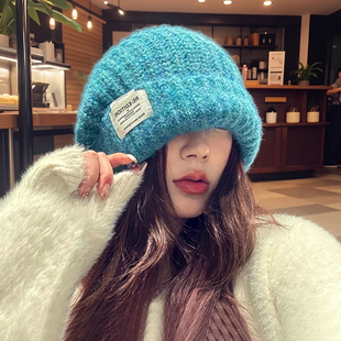 2025新款大头围毛线帽子女冬宽松韩版百搭毛绒堆堆帽显脸小针织帽