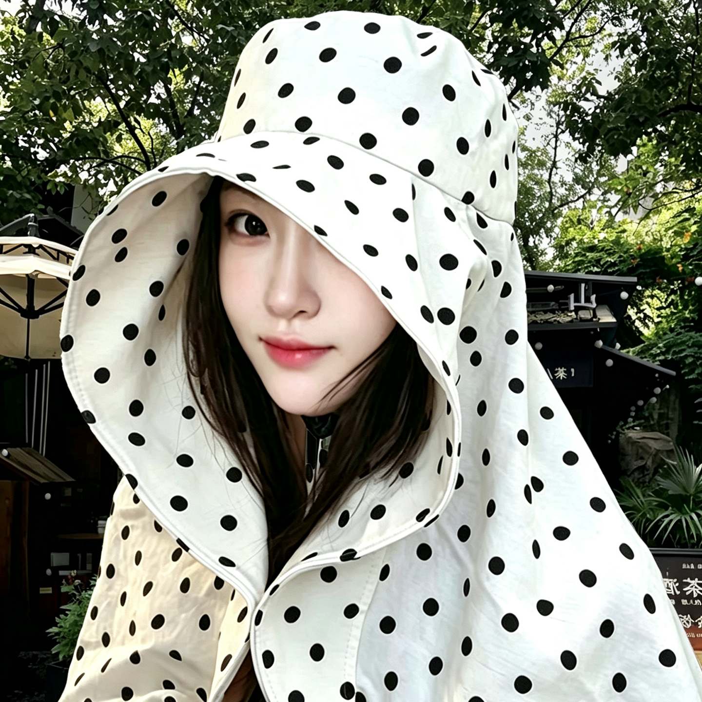 夏季波点大檐护颈防晒渔夫帽女