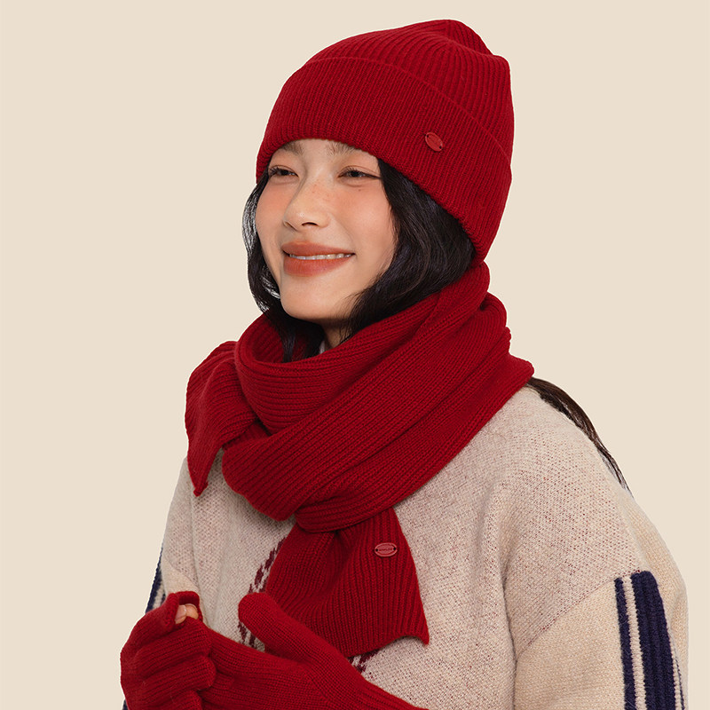 红色针织毛线帽子围巾手套三件套女冬季保暖加厚韩系本命年围脖潮,服饰配件/皮带/帽子/围巾,帽子,淘宝优惠券,粉丝福利购,淘宝优惠卷