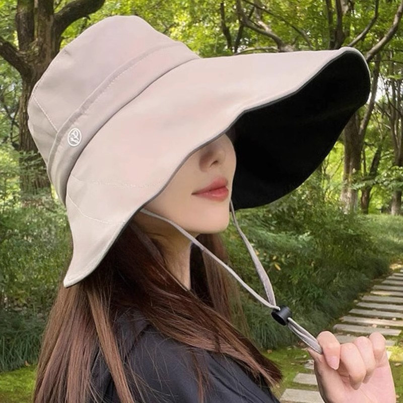 大帽檐黑胶防晒帽子女2025新款夏季遮阳渔夫帽防紫外线骑车太阳帽