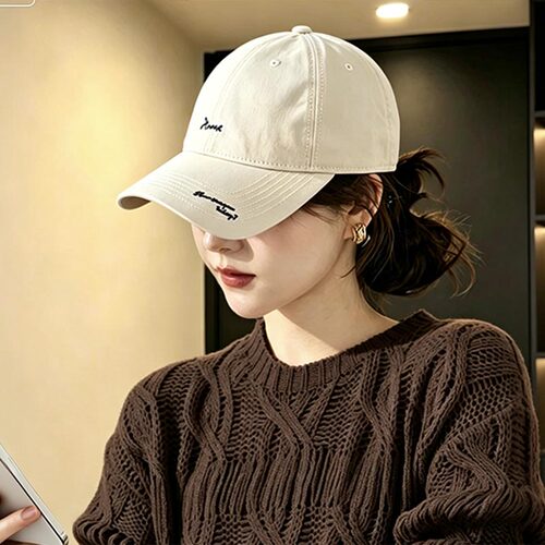 日系复古刺绣宽檐棒球帽女显脸小