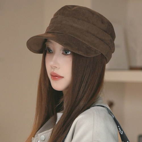 麂皮绒褶皱显脸小马术帽子女秋季