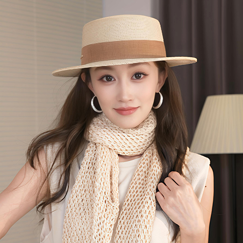 法式平顶度假防晒优雅百搭草帽女