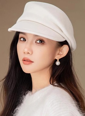 fever同款纯羊毛复古马术帽子女2025春秋优雅气质画家帽贝雷帽潮