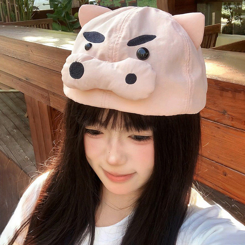 卡通小猪双面戴棒球帽女士夏季速干遮阳防晒帽子可爱显脸小鸭舌帽