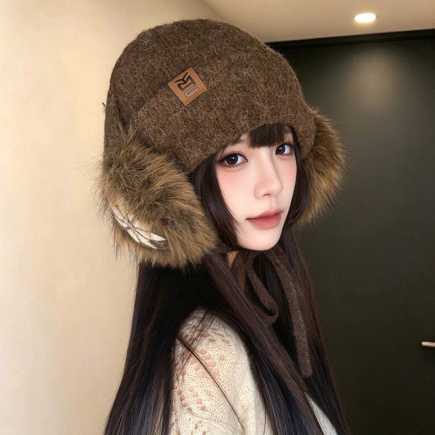 冬季女可拆毛绒耳罩保暖包头帽子