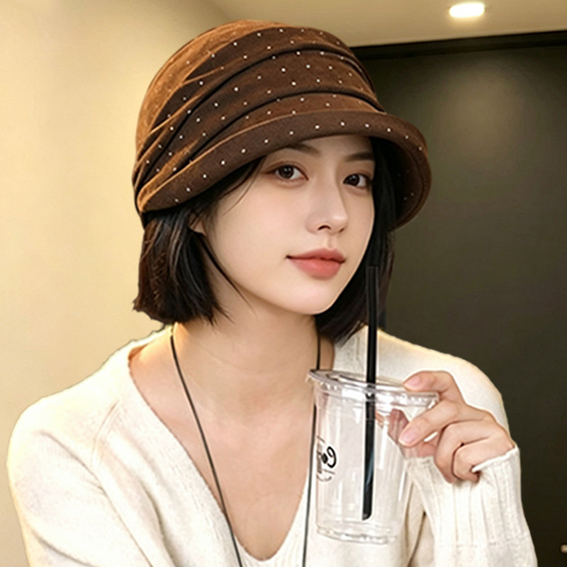 日系复古波点宽檐保暖渔夫帽女