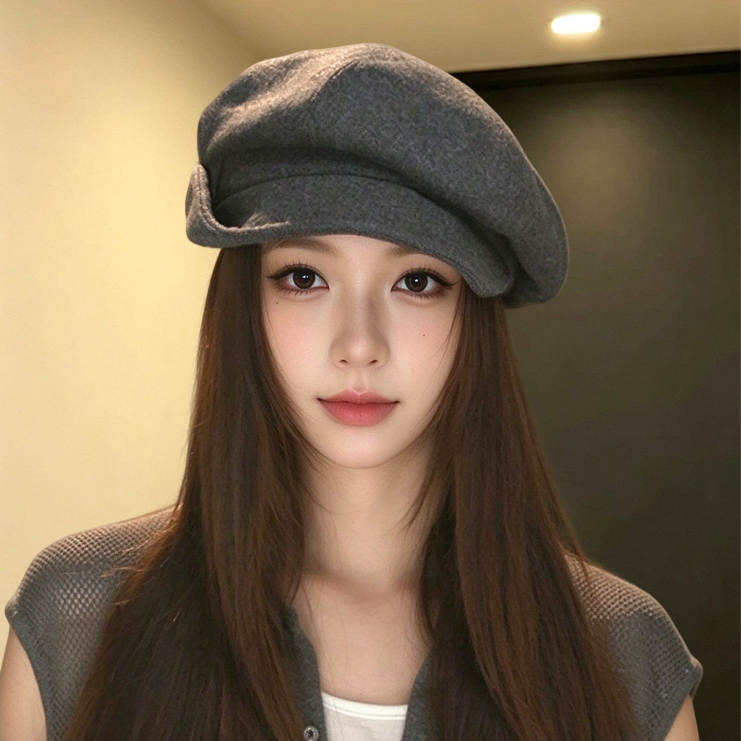 秋冬羊毛混纺英伦风报童帽女