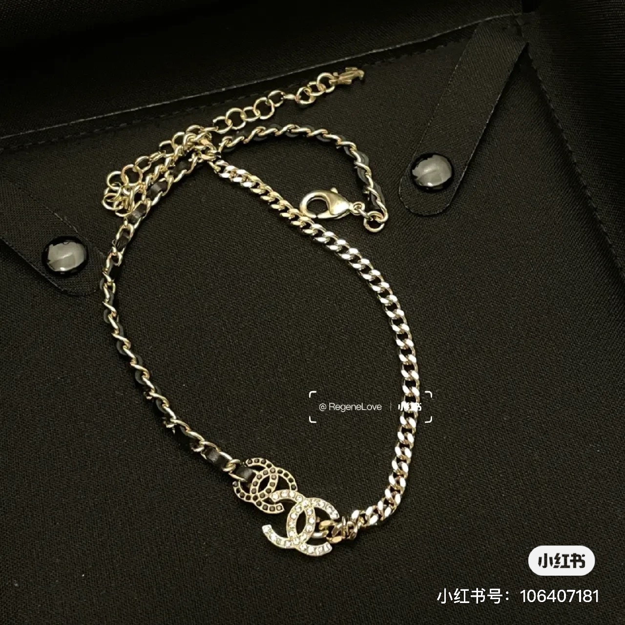 阿段代购 2023新款正品 CHANEL/香奈儿 鸳鸯黑白双色镶钻皮质项链