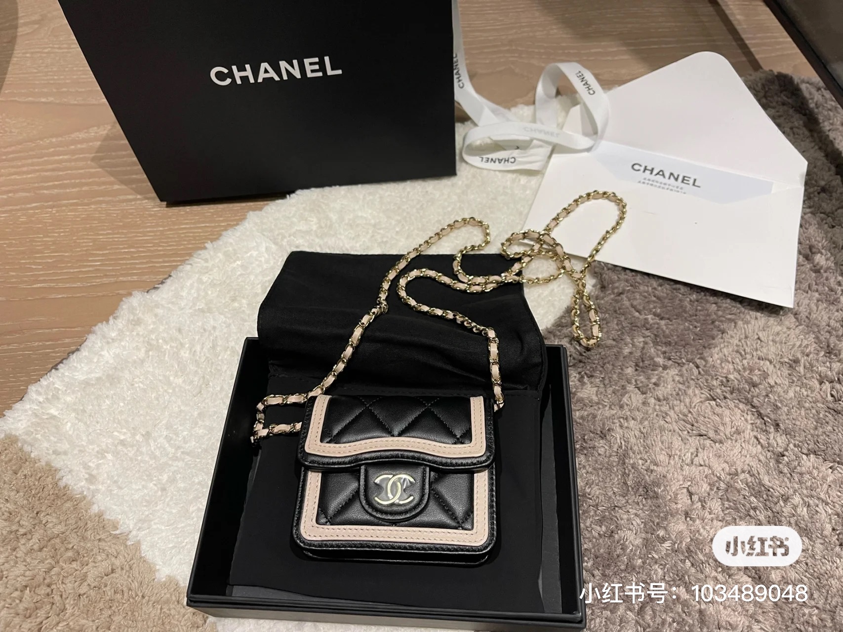 阿段代购 2023新款正品 CHANEL/香奈儿 mini羊皮拼色单肩零钱包
