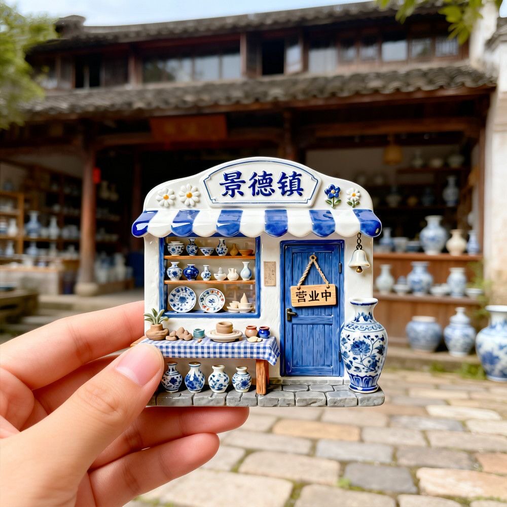 景德镇青花瓷小店树脂浮雕磁吸冰箱贴江西瓷都文旅城市旅游纪念品