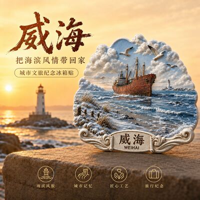 威海布鲁威斯号3D金属浮雕冰箱贴