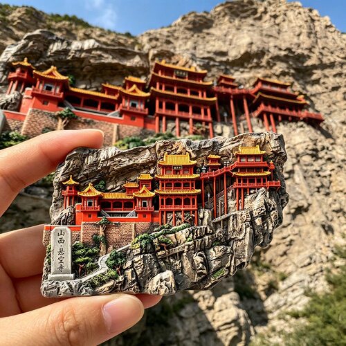 山西悬空寺树脂浮雕磁吸冰箱贴