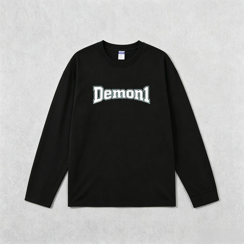 Demon1 学院风印花长袖 T 恤男女重磅纯棉宽松春秋内搭打底衫