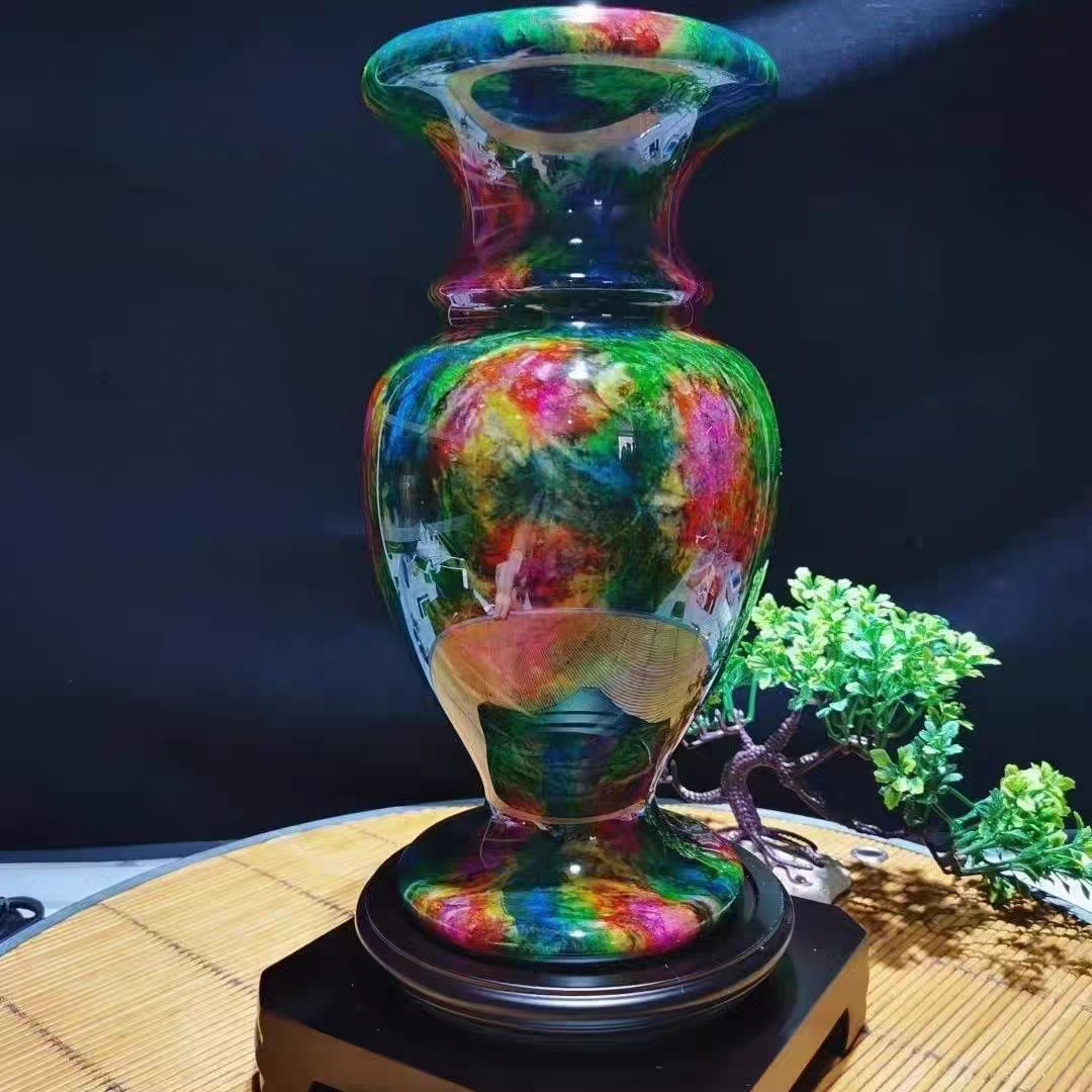 台湾七彩玉花瓶富贵瓶聚宝盆转运球摆件客厅插花装饰中式商务送礼