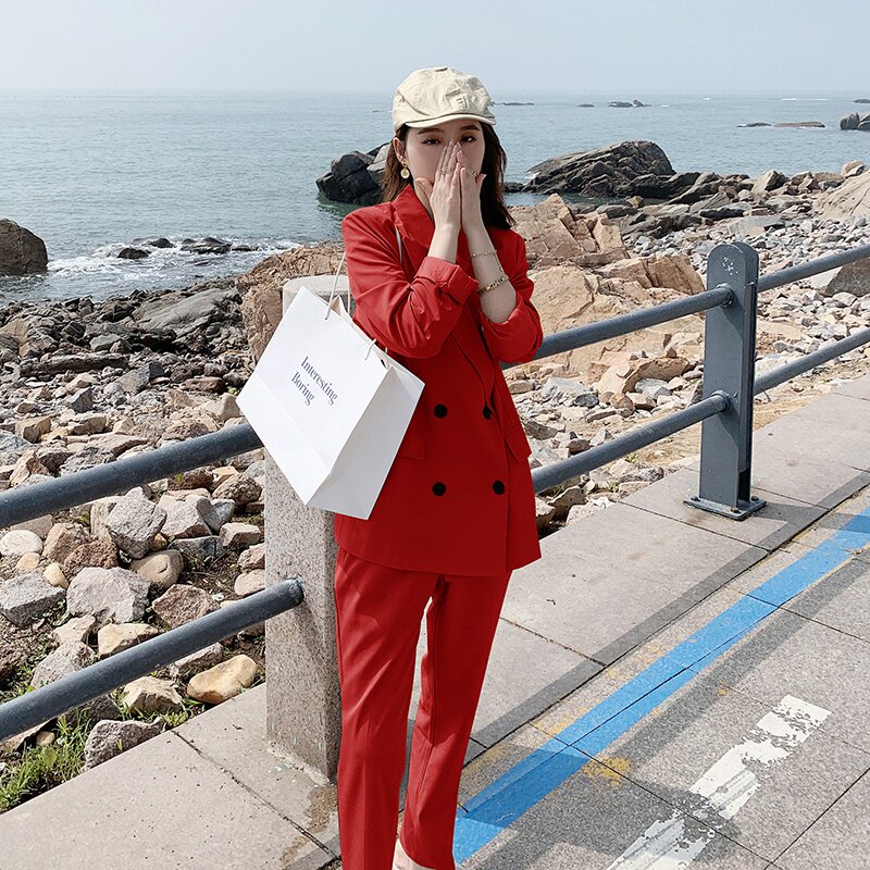 现货!2021春职业外套休闲宽松西服套装166-8816P125控198红色图片