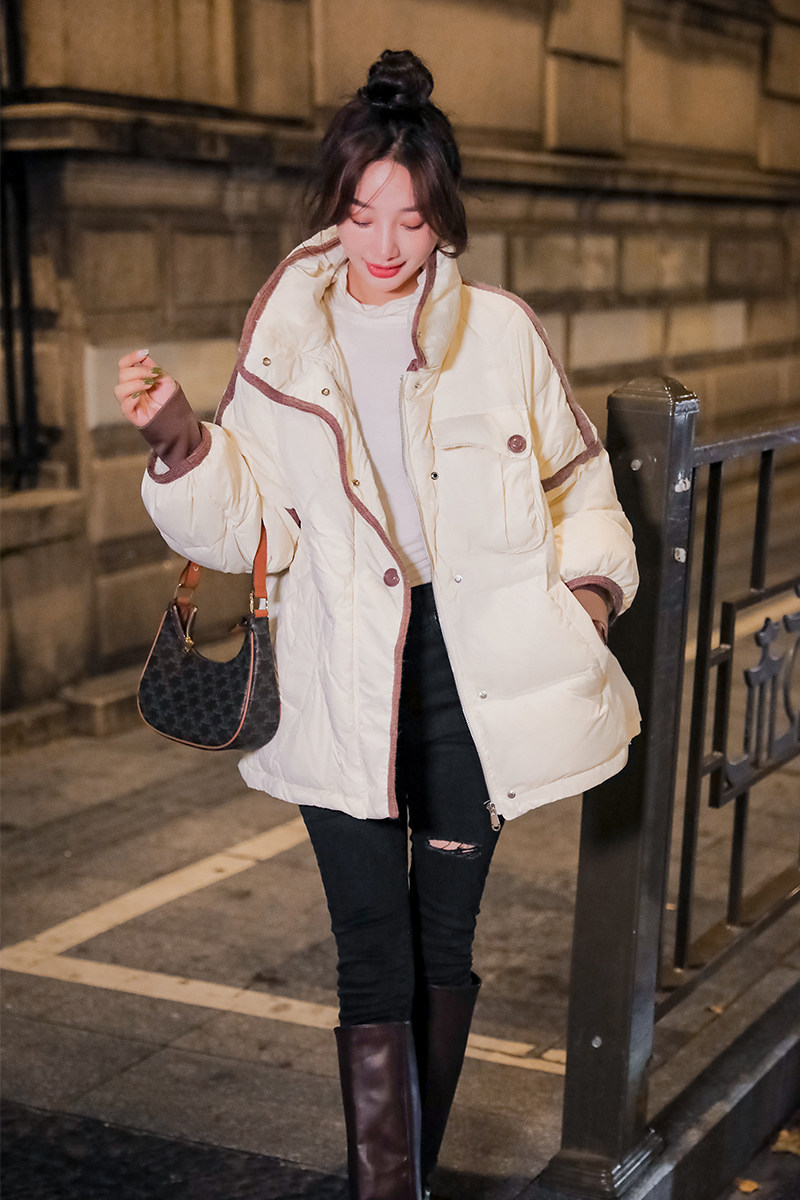 2022冬季新款现货毛线拼接多口袋中长羽绒服166-9928P255K368,女装羽绒服,茜茜公主