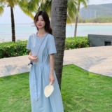 新款2025夏现货韩版休闲显瘦宽松长款连衣裙166-2535P125K188，女装连衣裙，茜茜公主