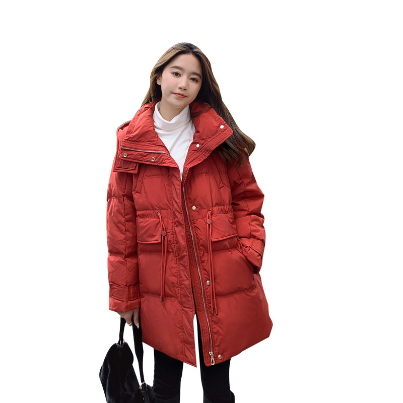 2022冬季现货韩版宽松抽绳中长款羽绒服166-8676P280K438,女装羽绒服,茜茜公主