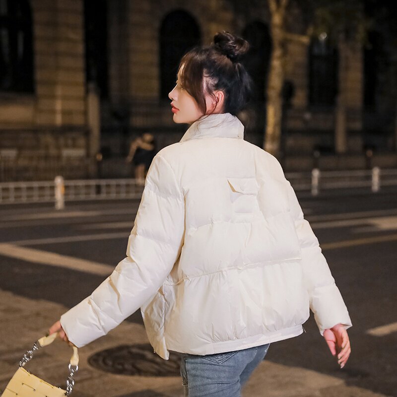 2022冬季新款现货短款立领羽绒服166-9922P195K328米色图片