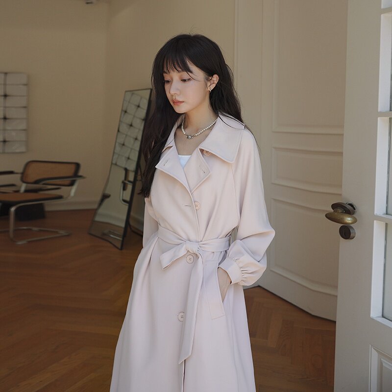 浅粉色法式高级感风衣外套女2024年新款秋装日系宽松气质长款大衣图片