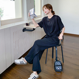 休闲运动黑色T恤阔腿裤套装女夏2025新款减龄气质ootd穿搭两件套，女装运动套装，茜茜公主