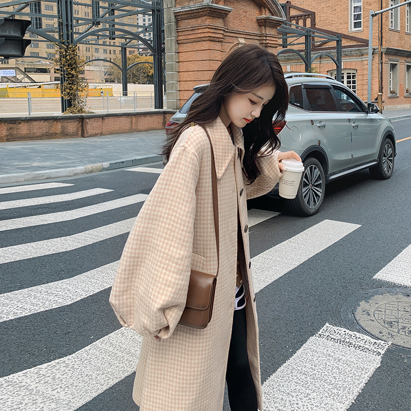 2022冬季新款现货千鸟格时尚双面呢长款大衣166-9961P265K398，女装毛呢外套，茜茜公主