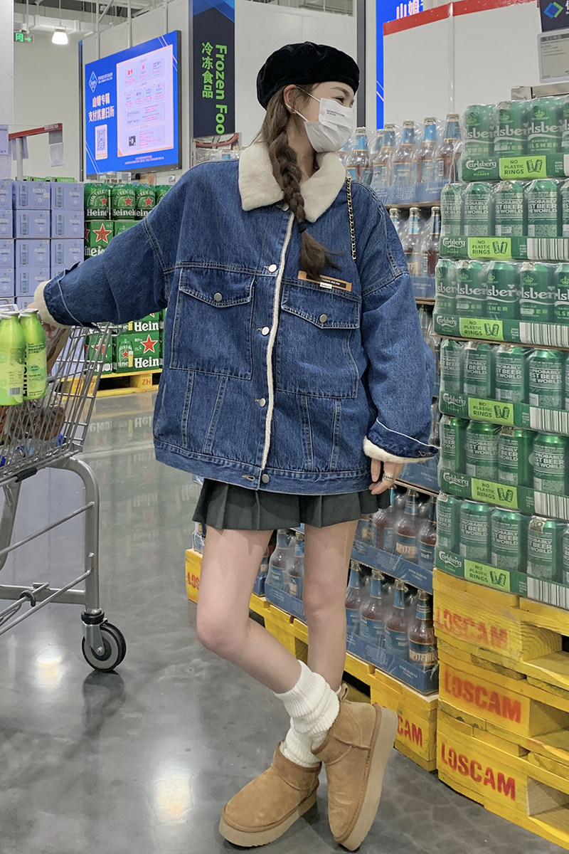 2024冬季现货牛仔拼毛休闲外套166-6601P195K288,女装短外套,茜茜公主