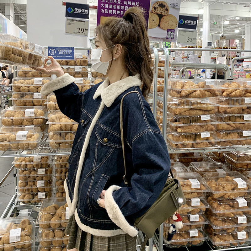 2024冬季新款现货牛仔外套厚兔毛保暖短外套166-6602P195K298,女装短外套,茜茜公主