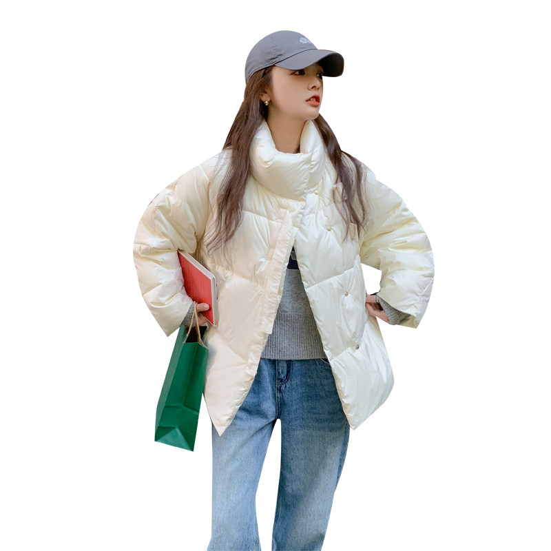 米白色短款羽绒服女冬季新款设计感小众加厚保暖立领白鸭绒外套潮,女装羽绒服,茜茜公主