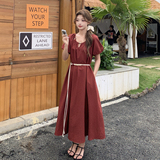 2025夏季新款现货复古泡泡袖宽松显瘦送腰带166-2573P135K198，女装连衣裙，茜茜公主