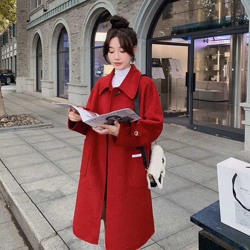 2022冬季新款现货圣诞红复古风双面呢外套166-9919P235K358，女装毛呢外套，茜茜公主