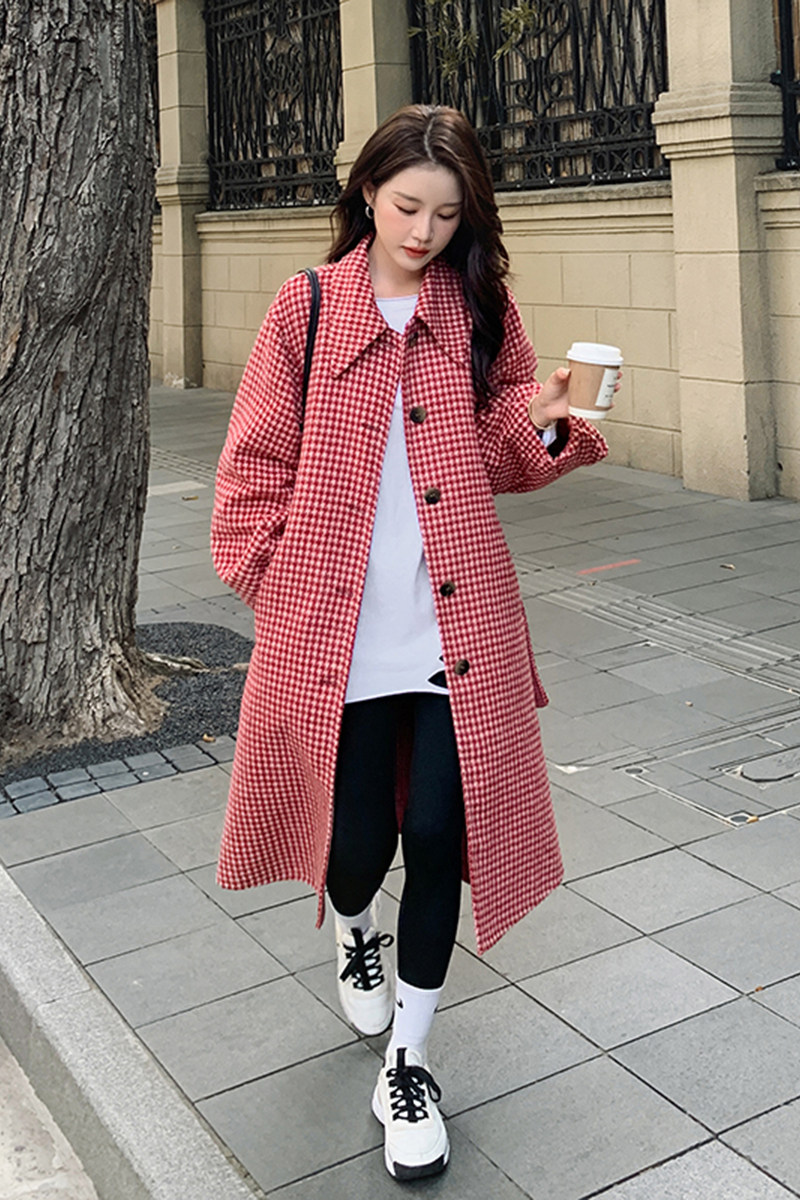 2022冬季新款现货千鸟格时尚双面呢长款大衣166-9961P265K398,女装毛呢外套,茜茜公主