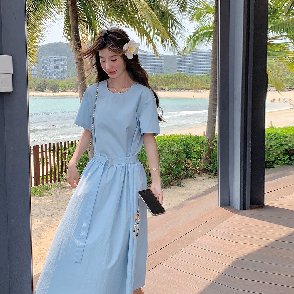新款2025夏现货韩版休闲显瘦宽松长款连衣裙166-2535P125K188图片