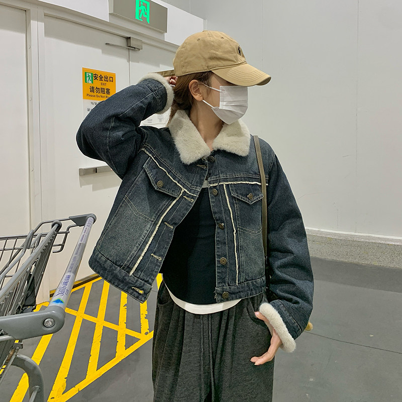 2025冬季新款现货怀旧复古加厚加绒牛仔外套166-7733P195K298,女装短外套,茜茜公主