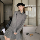 灰色小香风长袖连衣裙女2025春季新款法式高级感时尚小个子百褶裙，女装连衣裙，茜茜公主