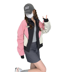 甜酷休闲粉色抽绳连帽冲锋衣外套女春秋超火好看高级感短夹克上衣图片