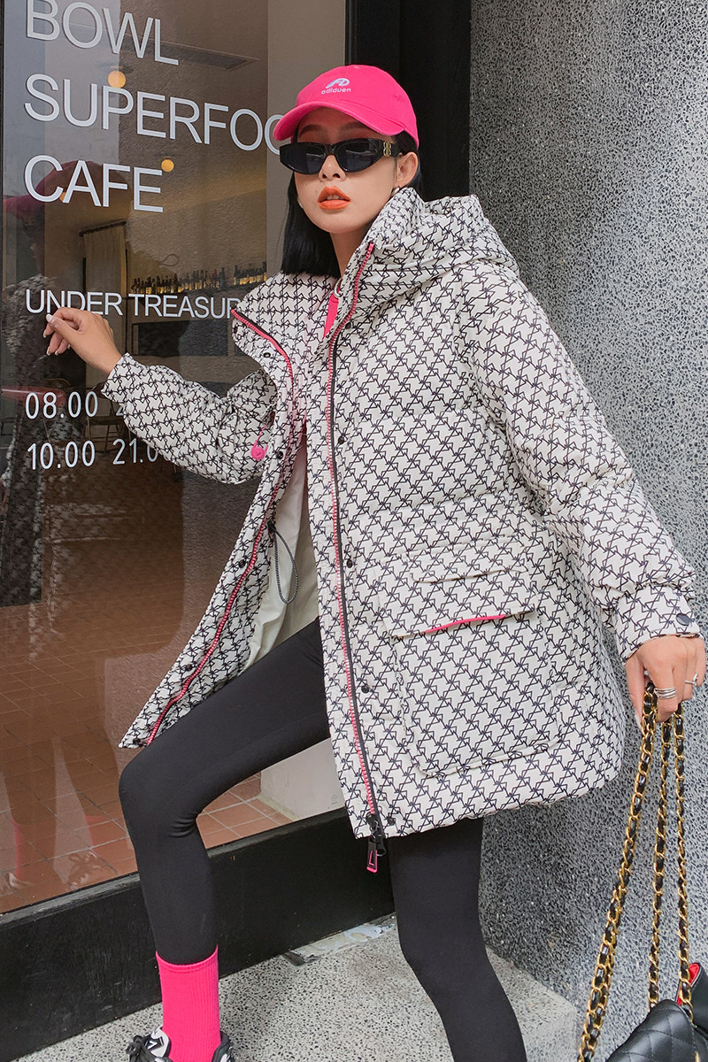 90绒2022冬季新款现货别针千鸟格羽绒服166-9993P320K488白色,女装羽绒服,茜茜公主