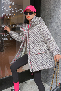 90绒2022冬季新款现货别针千鸟格羽绒服166-9993P320K488白色图片
