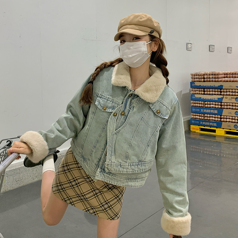 2025冬季新款现货高级感加绒加厚牛仔小个子外套166-7737P195K298,女装短外套,茜茜公主