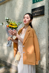 【现货】2021年秋季新款宽松显瘦西装 166-XZ02P90控148 杏色图片