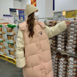 独特超好看粉色拼接羽绒服女冬季2024新款长款过膝白鸭绒加厚外套，女装羽绒服，茜茜公主