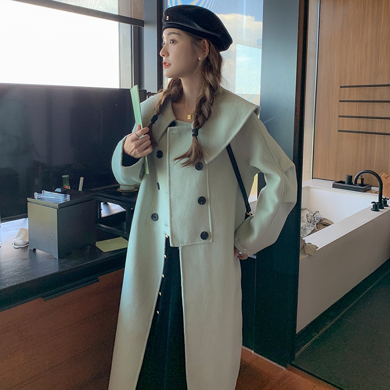 2022冬季新款现货韩版时尚中长款双面呢外套166-9905P255K388，女装毛呢外套，茜茜公主
