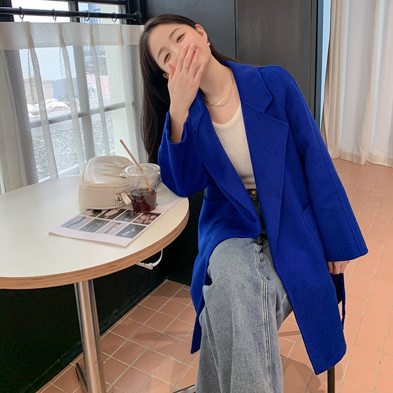 2022冬季新款现货克莱因蓝双面呢浴袍中长款166-9932P245K378，女装毛呢外套，茜茜公主