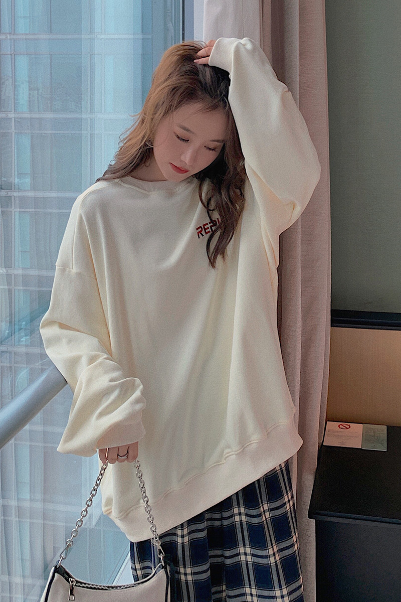 现货！2021春宽松刺绣韩版卫衣166-8825P75控128桔色,女装卫衣/绒衫,茜茜公主