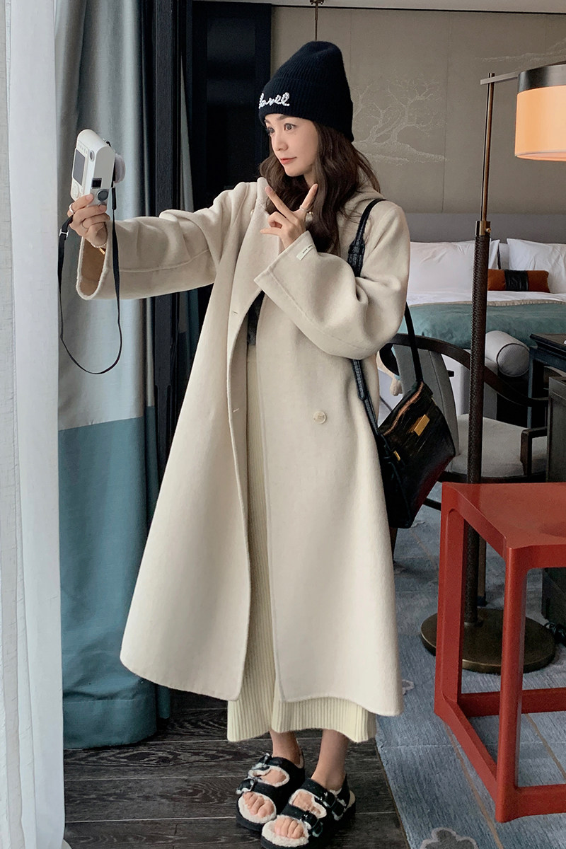 2022冬季新款现货韩版宽松连帽双面呢外套166-9938P270K408米,女装毛呢外套,茜茜公主