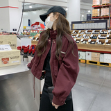 现货酒红色工装短外套2025秋季时尚外套166-2305P125K178，女装短外套，茜茜公主