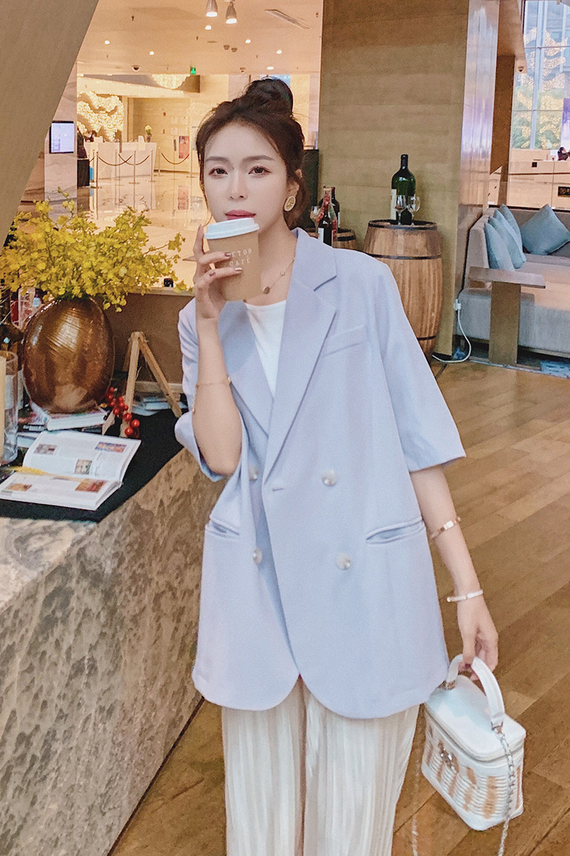 现货！2021新款夏季短袖宽松显瘦西装166-8858P95K138,女装西装,茜茜公主